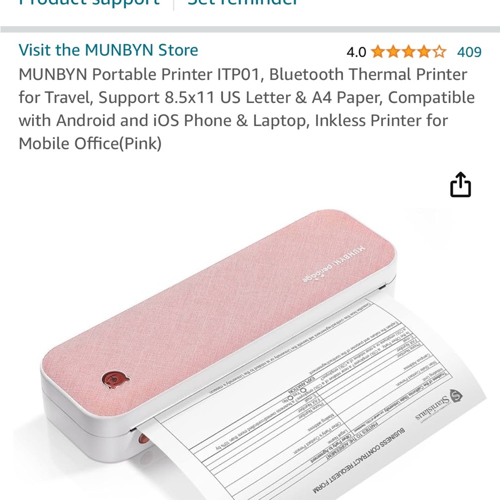 Munbyn portable printer pink like new